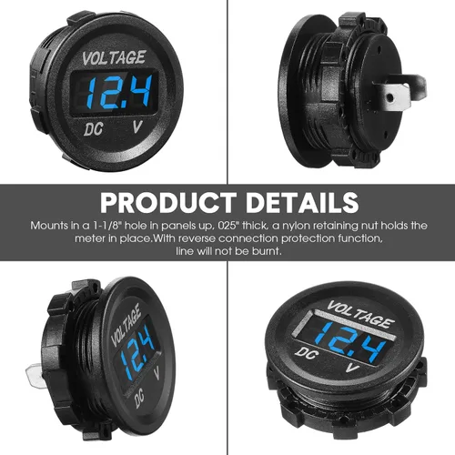 Miniatura 3 de Frienda Medidor de voltaje de automóvil de 12 V CC, pantalla LED, voltímetro digital de panel redondo, voltímetro compatible con vehículos