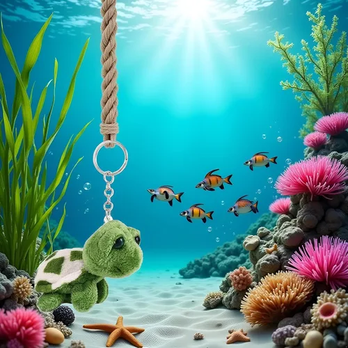 Miniatura 5 de Mini llavero de tortuga marina verde, criaturas marinas tortuga regalo, bolso de dibujos animados colgante auto animal llavero decoración llavero