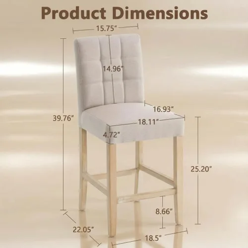 Miniatura 2 de YOUNIKE Taburete de bar moderno, taburete de bar con cómodo respaldo alto y patas de madera, silla de cocina de tela para isla y comedor, ya