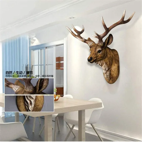 Miniatura 5 de RTGGSEL Adorno de pared retro de ciervo sintético para montaje en pared, diseño de taxidermia de resina, adorno de cabeza de animal falsa