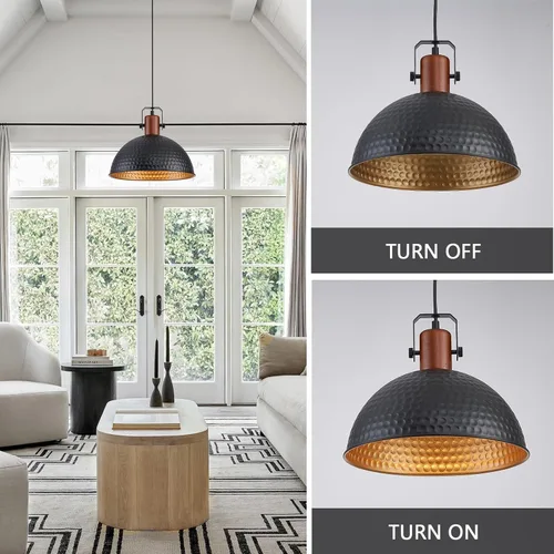 Miniatura 4 de Luces Colgantes Negras de 12 Pulgadas Martilladas Mate Luces Colgantes para Isla de Cocina Industrial Granja Altura Ajustable Luminarias Colgantes