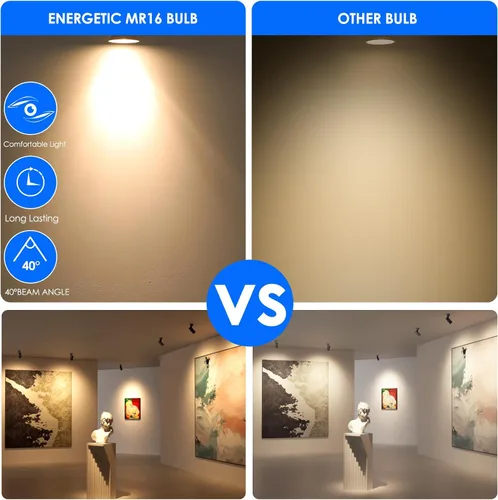 Miniatura 4 de Energetic - Bombilla LED MR16 regulable de 5 W y 12 V, equivalente a halógeno de 50 W, CRI 90+, base de dos pines GU5.3, ángulo de haz de 40 grados
