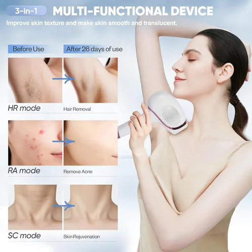 Miniatura 5 de Depilación láser para mujeres y hombres, dispositivo de depilación IPL, cuidado de la piel multifunción 3 en 1, contacto de enfriamiento de hielo