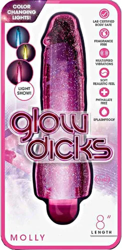 Miniatura 2 de Blush Glow Dicks Molly Glitter - Consolador vibrador de 8 pulgadas ~ Consoladores vibradores de múltiples velocidades ~ Juego sexual nocturno Rosa