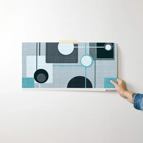 Miniatura 7 de Papel tapiz para despegar y pegar – Orbs Squares Grey Aqua Black White Vintage Blue Retro Circles Papel pintado personalizado extraíble por