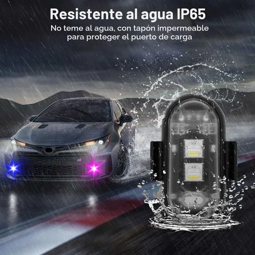 Miniatura 4 de 4 piezas de luces estroboscópicas LED inalámbricas con control remoto, 8 colores, carga USB, impermeables, luces de advertencia de emergencia