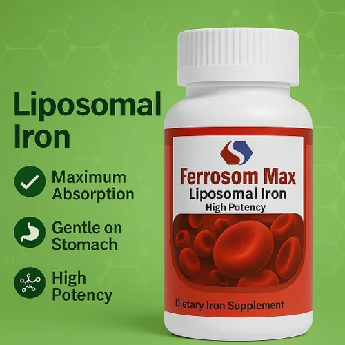 Miniatura 6 de Suplemento de hierro liposomal máximo 60 cápsulas (45 mg de hierro elemental puro) por Siba Pharm Fórmula de máxima absorción Sin OMG, vegano