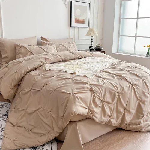 Miniatura 6 de Maple&Stone Juego de Edredón Twin XL, Juegos de Ropa de Cama Extra Largos de 5 Piezas para Dormitorio, Cama en una Bolsa con Edredón Pintuck, Beige