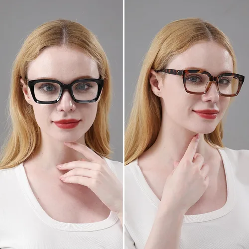 Miniatura 4 de REAVEE Paquete de 2 lentes de lectura de gran tamaño para mujeres y hombres, bloqueo de luz azul, para mujer, elegante, retro, cuadrados, grandes