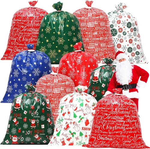 Abbylike 16 bolsas de regalo de Navidad extra grandes de 44 x 36 pulgadas, bolsas gigantes de gran tamaño con etiquetas para regalos navideños,
