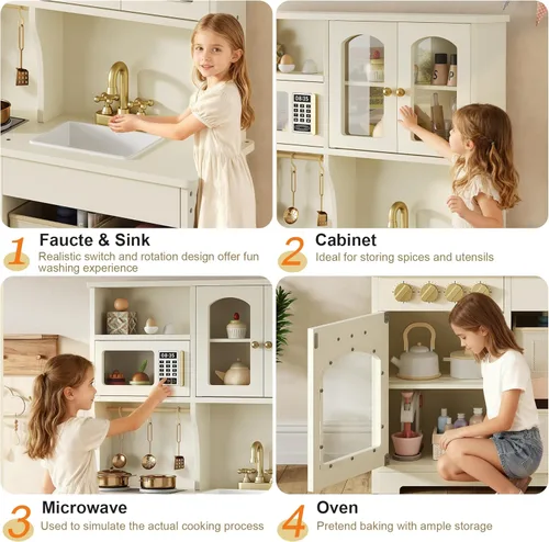 knoworld Cocina de Juego para Niños, Juego de Cocina de Madera con Almacenamiento Inteligente y Accesorios, Juego de Cocina para Niños Pequeños con