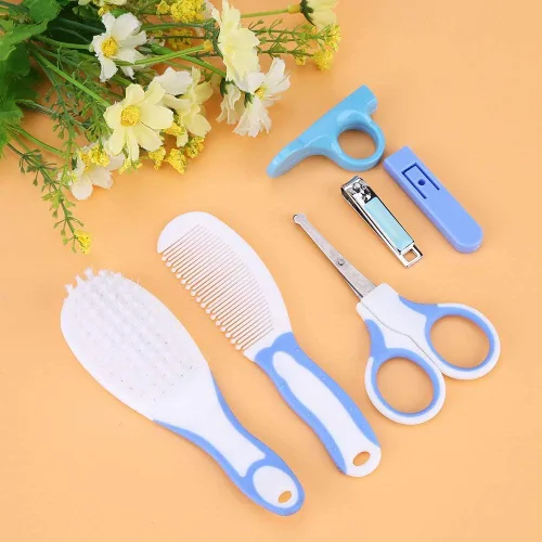 Miniatura 2 de Fdit Baby Grooming Kit, Safe Portable Nail Hair Care Set for Newborn Infant Blue 6PCS Soft Brush Comb Rounded Scissors Clipper Covers Nursery Travel