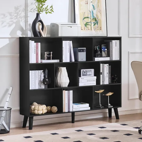 Miniatura 23 de LEYAOYAO Estantería de 5 cubos de 3 niveles con patas, estante negro menta para libros para niños, bonito organizador de almacenamiento, estantes