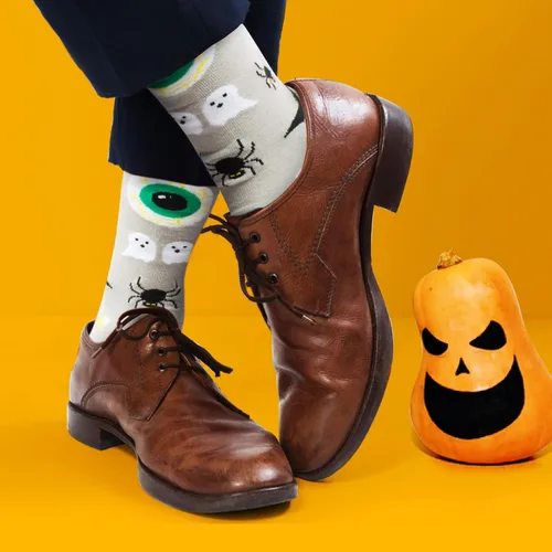 Miniatura 6 de Divertidos calcetines de Halloween para hombres calcetines de algodón novedosos con diseño espeluznante de calabaza fantasma, regalos perfectos