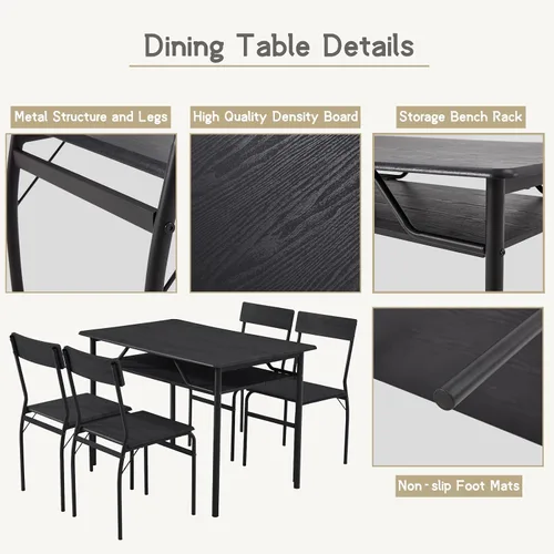 Miniatura 2 de ECOTOUGE Juego de mesa de comedor para 4, mesa de cocina de madera y sillas con estantes de almacenamiento y marco de metal, juegos de mesa