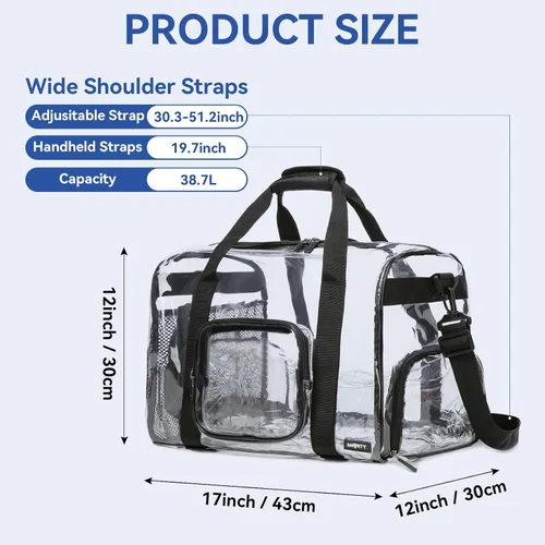 Miniatura 2 de Bolsa de lona transparente grande y resistente con compartimento para zapatos, bolsa de gimnasio transparente aprobada por estadios con correa