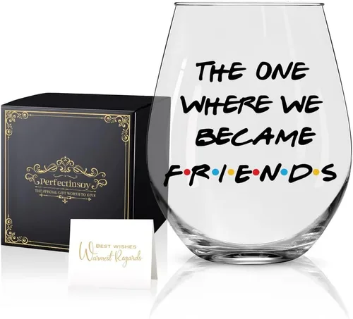 Perfectinsoy The One Where We Became Friends - Caja de regalo de copa de vino, regalos de amistad para mujeres, copa de vino de amistad, regalo para