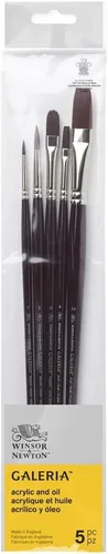 Winsor & Newton Galeria - Juego de pinceles acrílicos, mango largo, paquete de 5
