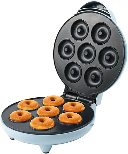Mini máquina para hacer donas, máquina de donas de 1200 W, puede hacer 7 donas, calefacción de doble cara, sartén antiadherente, adecuada para