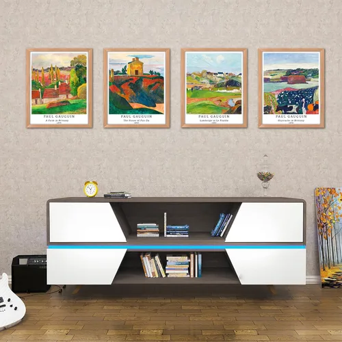 Miniatura 6 de Berkin Arts Juego de 4 impresiones artísticas de arte giclée sin marco, arte de paisaje de 8 x 10 pulgadas, decoración escolar, rústico, natural