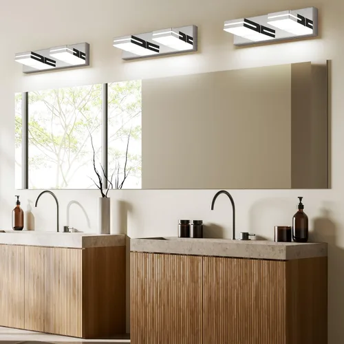 Miniatura 7 de SineRise - Lámpara LED para tocador de baño - Moderna lámpara de acrílico con acabado cromado para iluminación de pared sobre el espejo - 2 luces