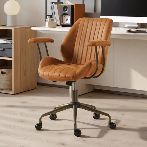 Miniatura 10 de Silla de escritorio de oficina en casa, silla de oficina moderna de mediados de siglo con soporte lumbar ajustable, silla ejecutiva de altura Marrón