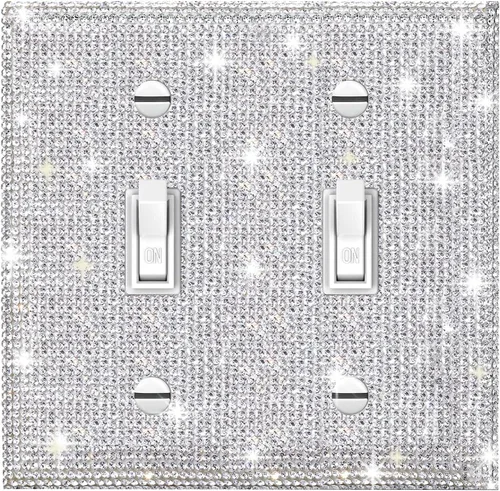 Cubierta de placa de pared con diamantes de imitación plateados brillantes, cubierta de placa de interruptor, cubierta de interruptor de luz, 1