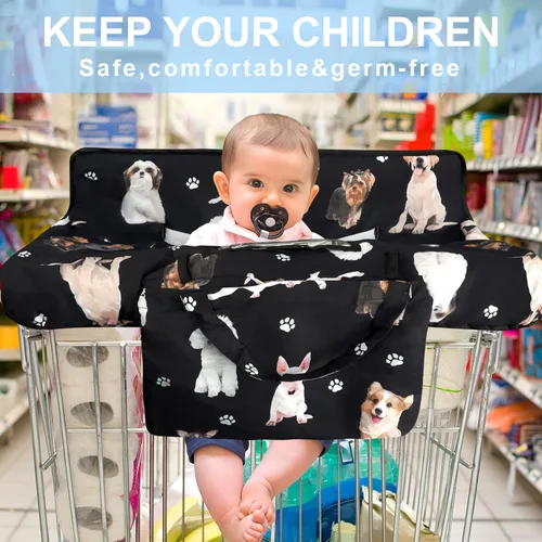 Miniatura 2 de Funda negra para carrito de compras para bebé, funda para silla alta 2 en 1, con arnés de seguridad, multifuncional, patrón de perro, fundas