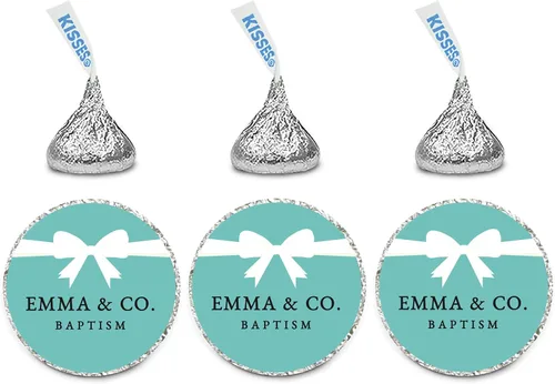 Andaz Press Etiquetas adhesivas de gota de chocolate personalizadas individuales, Emma & Co Baptism, paquete de 216, nombre personalizado, se adapta