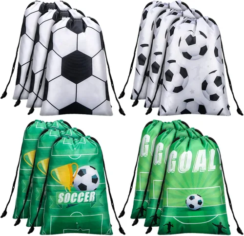 Shappy 12 bolsas de fútbol para aperitivos, bolsas de regalo de fútbol, bolsas de regalo de fiesta deportiva, golosinas, mochila con cordón para