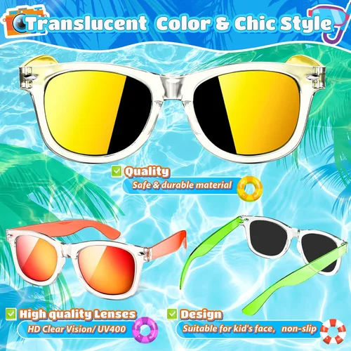 Miniatura 12 de Joycover Lentes de sol para niños a granel, recuerdo de fiesta para niños de 4 a 8 años, 24 lentes de sol translúcidos para niños con protección UV