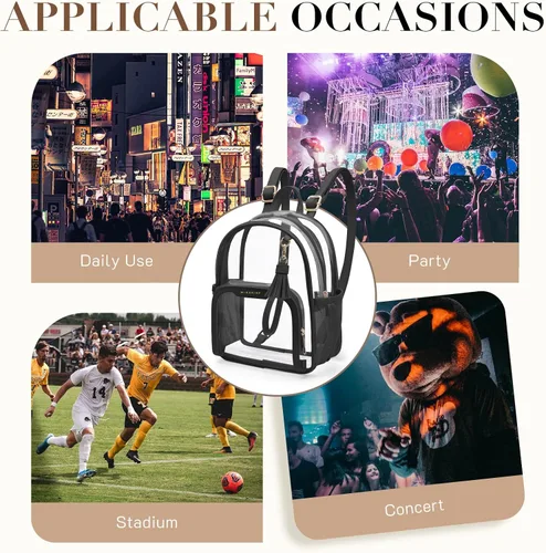 Miniatura 6 de Missnine Mochila transparente aprobada para estadios, mini bolsa transparente de PVC grueso con ribete de cuero para eventos deportivos, conciertos