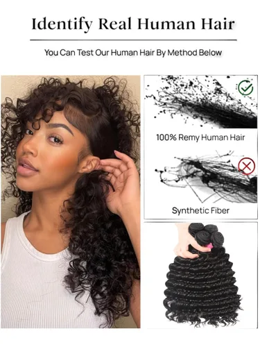 Miniatura 3 de UNICE 3 paquetes de cabello humano ondulado profundo, 12, 12, 14 pulgadas, sin procesar, cabello virgen brasileño sin procesar, extensiones