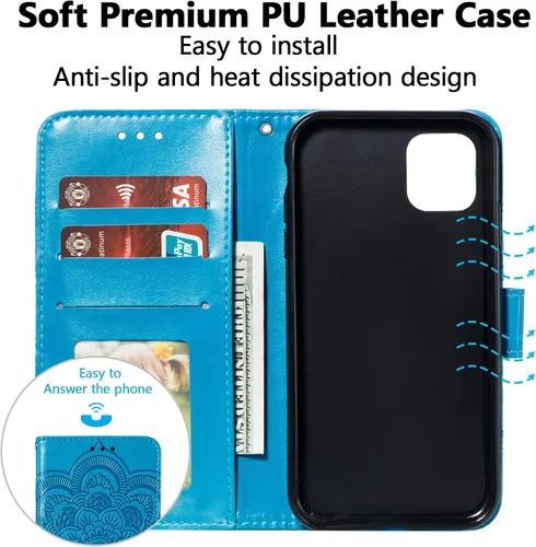 Miniatura 4 de EYZUTAK Funda de cuero con diseño de mandala para Samsung Galaxy S8, con tapa y ranuras para tarjetas, soporte magnético, funda protectora ultra