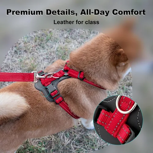 Miniatura 2 de Plutus Pet Arnés ajustable sin tirones para perro con detalles de cuero, chaleco de nailon reflectante resistente para entrenamiento, senderismo