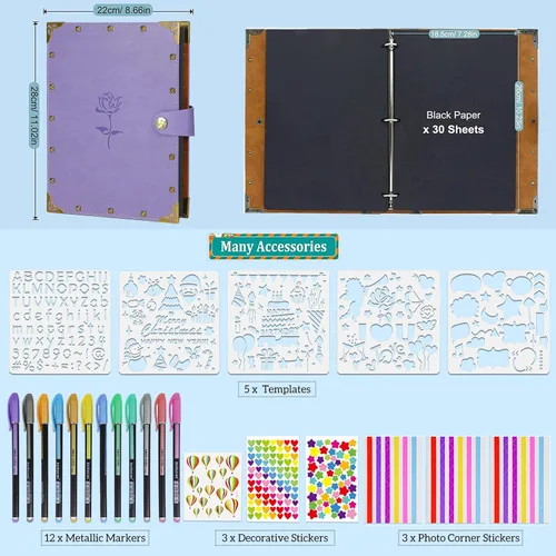 Miniatura 6 de Álbum de recortes de cuero ZEEYUAN, regalo del Día de la Madre, álbum de recortes morado, regalo para abuela, libro de fotos para parejas, libro