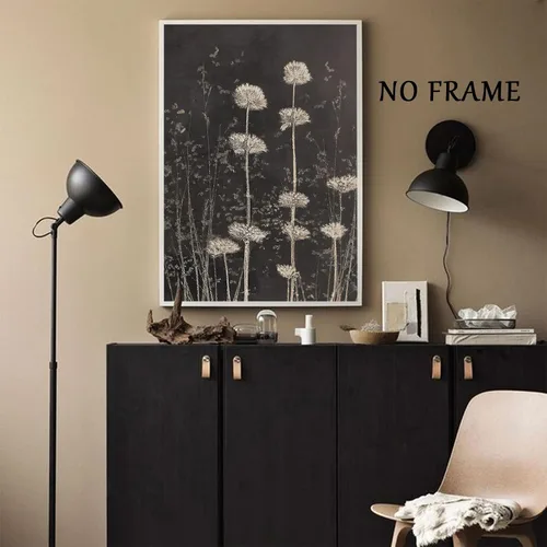Miniatura 2 de Lienzo de diente de león en blanco y negro, diseño vintage de diente de león, póster de plantas en blanco y negro, pintura de lienzo de flores