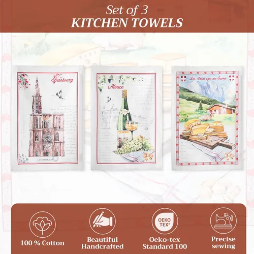 Miniatura 2 de Maison d' Hermine Juego de 3 toallas de cocina, 100% algodón, 27.50" x 20" pulgadas, paños de tela reutilizables para té y platos, absorbentes