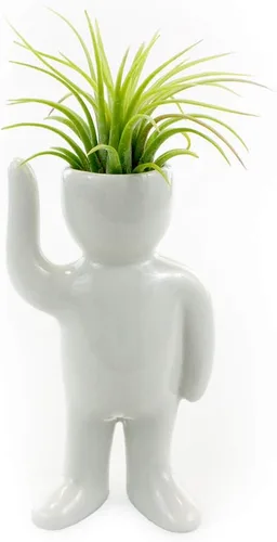 Miniatura 9 de NW Wholesaler Maceta de cerámica blanca con forma de persona feliz de 3.25 pulgadas con planta de aire Tillandsia viva, plantas de aire