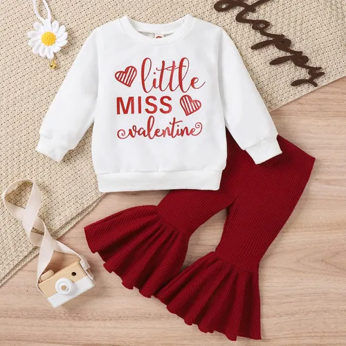 Miniatura 3 de Toddler Girls Valentine's Day Long Sleeve Letter T Shirt Pullover Tops Bell Bottoms Pants Kids Girl Outfits Teens