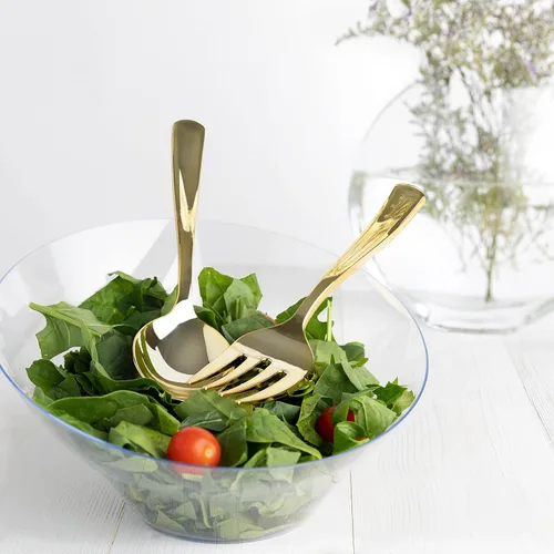 Miniatura 3 de Plasticpro Utensilios desechables de plástico dorado para servir, 6 tenedores y 6 cucharas, utensilios de servicio duraderos y resistentes