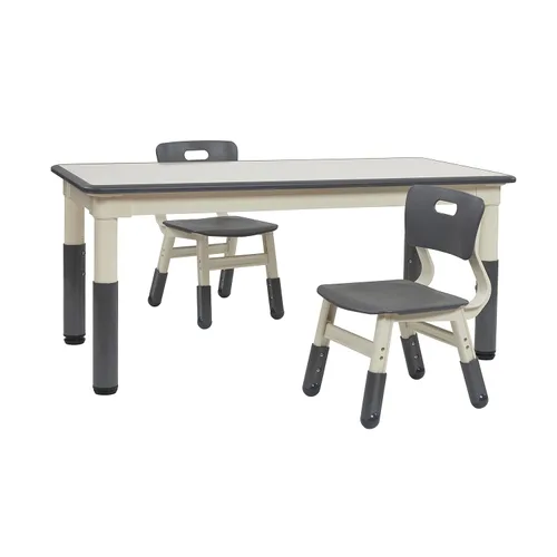 ECR4Kids Mesa de actividades rectangular de borrado en seco con 2 sillas, ajustable, muebles para niños, gris, 3 piezas