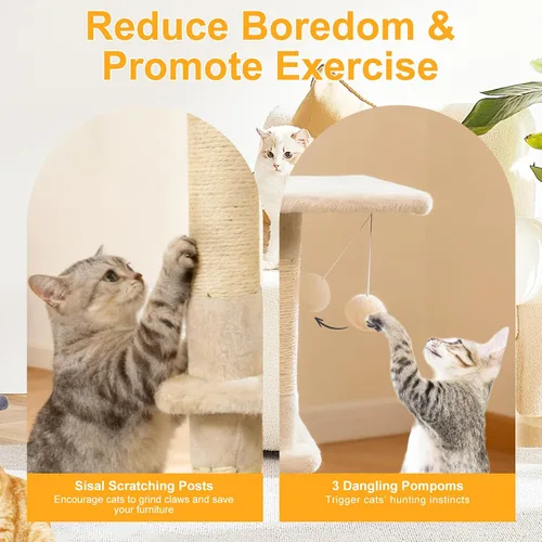 Miniatura 5 de DORTALA Árbol para gatos de interior, torre para gatos de 58 pulgadas de alto con percha superior, condominio, hamaca, postes rascadores de sisal, 3