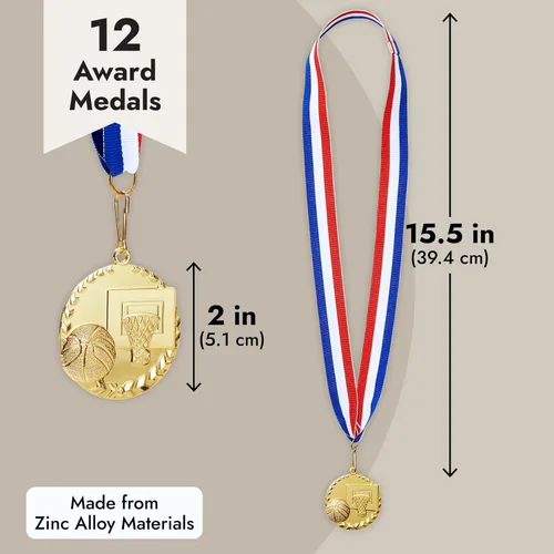 Miniatura 5 de Juvale Paquete de 12 medallas de premio para adultos, trofeos de participación en equipo con cinta de rayas rojas, blancas y azules, recuerdos