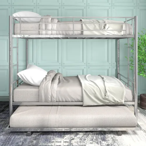 Miniatura 10 de KLMM Literas de metal de tamaño individual sobre matrimonial con 2 escaleras y cama nido para niños, adolescentes y adultos, (negro)
