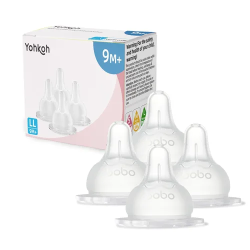 Miniatura 9 de YOHKOH Pezones para biberones para biberones de cuello ancho, pezones de silicona 100% de tacto natural, sin BPA (19.7 ft+, L, 4 unidades)