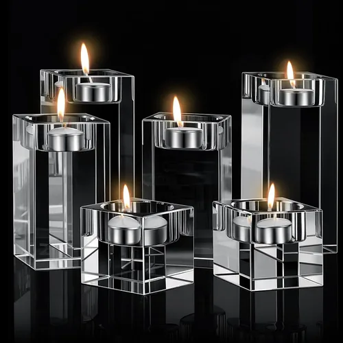6 Piezas Portavelas de Cristal para Velas de Té Soportes de Vidrio para Velas Votivas Portavelas Cuadrados para Boda Comedor Sala de Estar