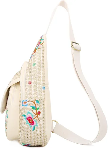 Miniatura 3 de SILKAREA Bolso bandolera pequeño floral vintage para mujer, bolso de mano, bolso de hombro, mochila bordada de viaje (beige rojo)