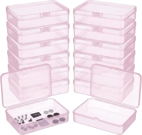 Miniatura 25 de LJY 100 contenedores rectangulares vacíos de plástico transparente con tapas con bisagras (2.2 x 1.6 x 0.8 pulgadas, transparente)