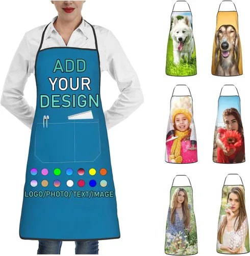 Miniatura 31 de Delantal personalizado con 2 bolsillos, personalizable con nombre, texto, logotipo, foto, cocina, horneado, delantal de cocina para mujeres y hombres